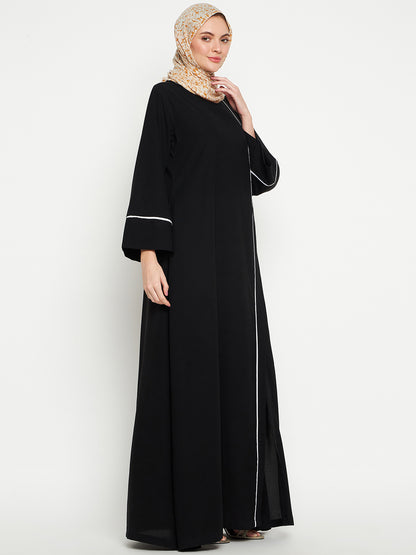 Nabia Women Black Side Open Aline Abaya Burqa for women Georgette Scarf