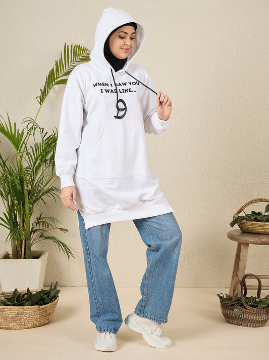 Women's Modest Wow White Fleece Winter Hoodie