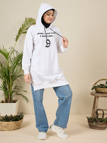 Women's Modest Wow White Fleece Winter Hoodie