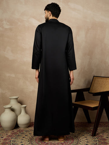 Nabia Black Mandarin Collar Cotton Jubba/Thobe