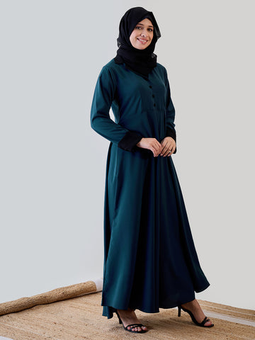 Nabia Women Teal Solid Coat Type Abaya Burqa With Black Georgette Hijab