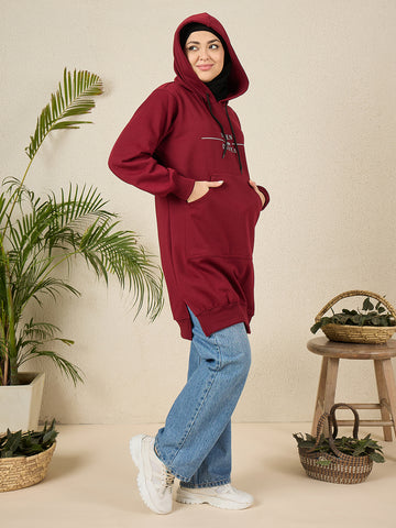 Women's Modest Deen Over Dunya Maroon Fleece Winter Hoodie