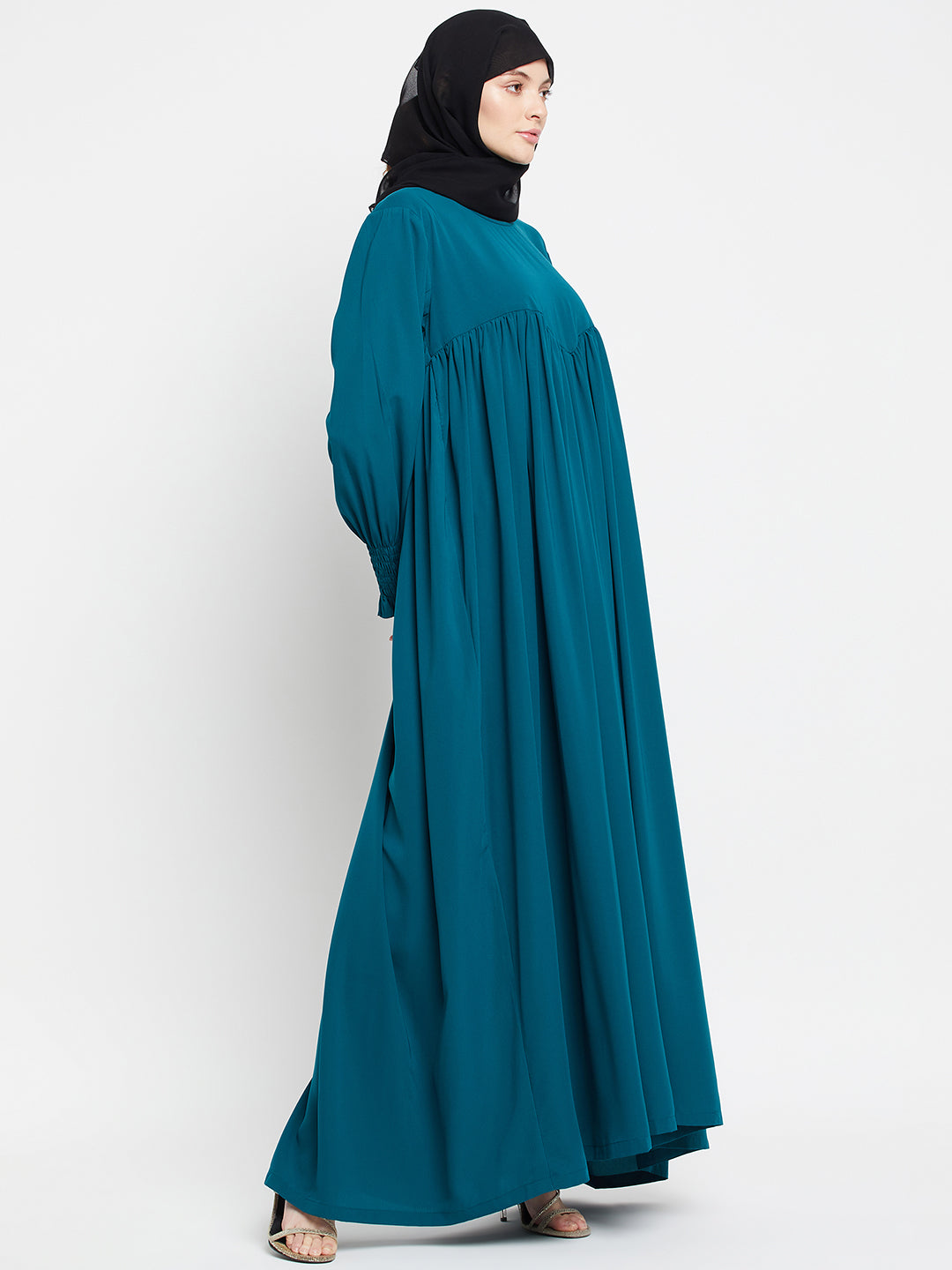 Green A-line Abaya with Black Georgette Scarf