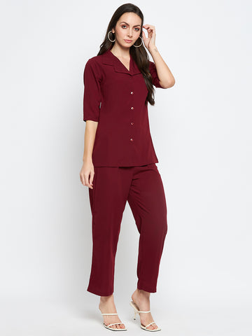 Nabia Women Maroon Solid Co-Ord Set