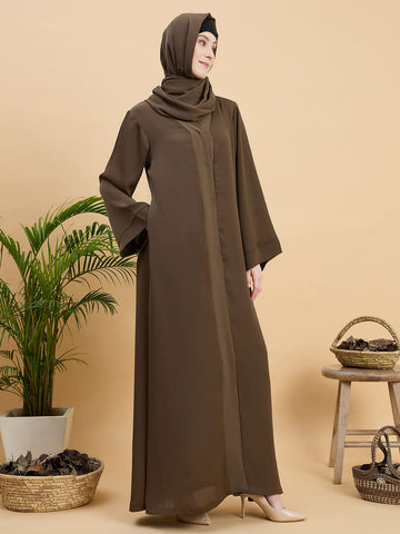 Oat (Khaki) Front Open Dubai Abaya Burqa with Matching Hijab
