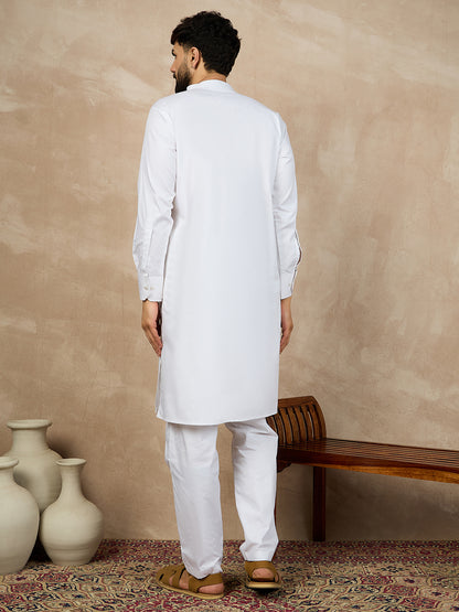 Nabia White Cotton Kurta and Pajama Set for Men