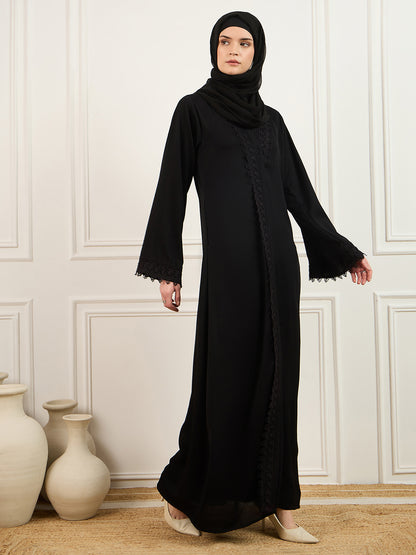 Black Lace abaya with Matching Georgette Hijab