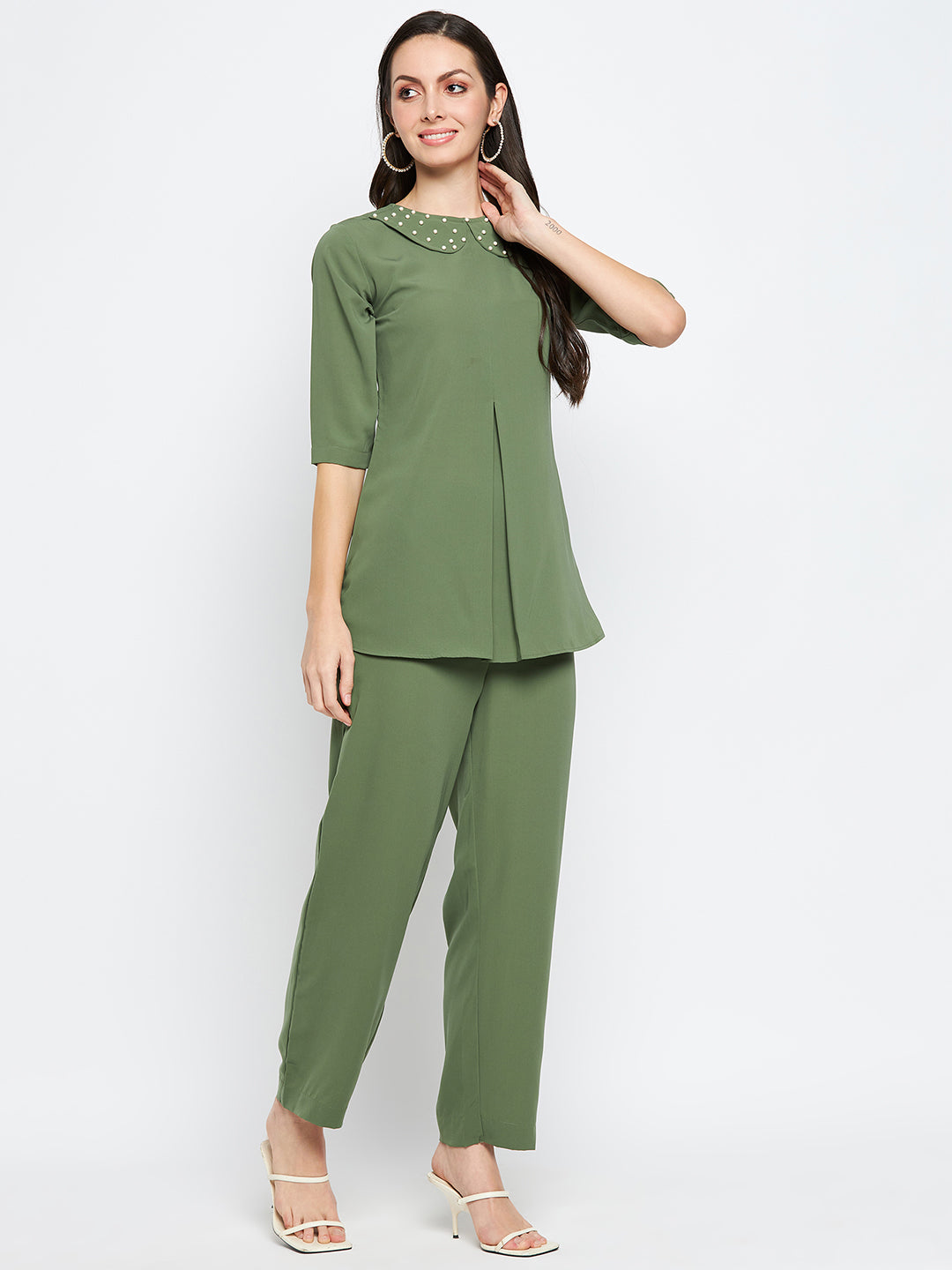 Nabia Women Jade Green Solid Co-Ord Set