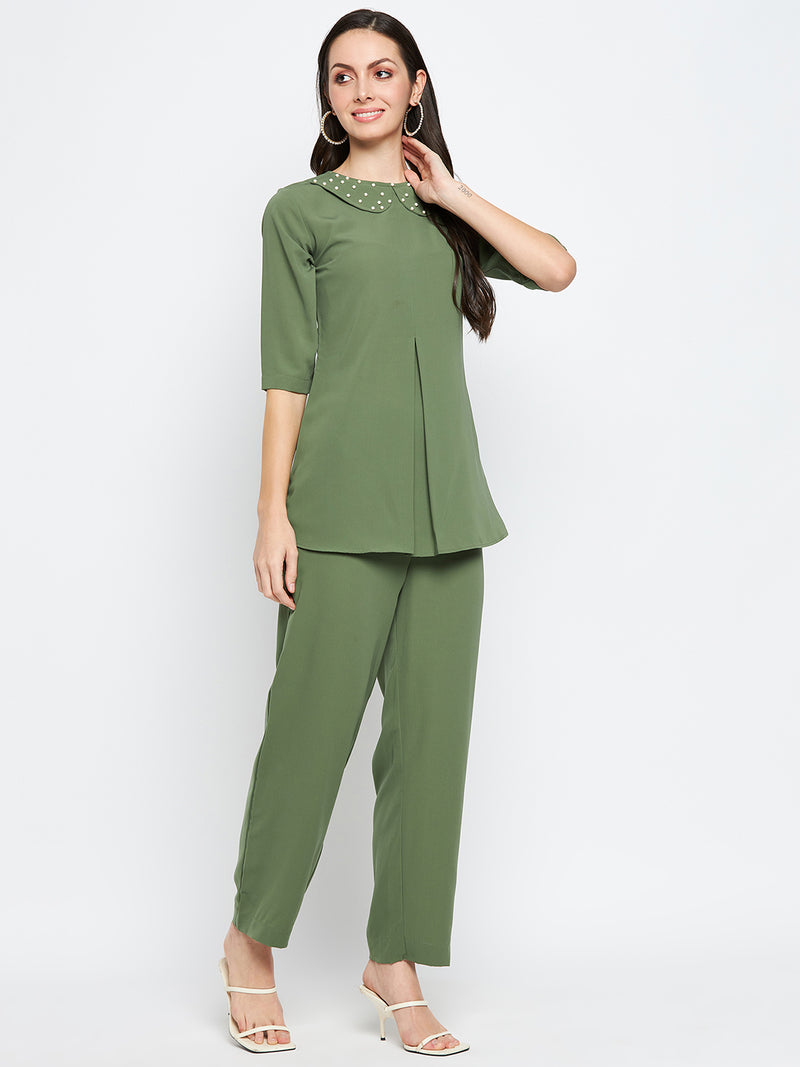 Nabia Women Jade Green Solid Co-Ord Set
