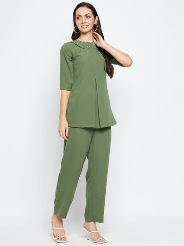 Nabia Women Jade Green Solid Co-Ord Set