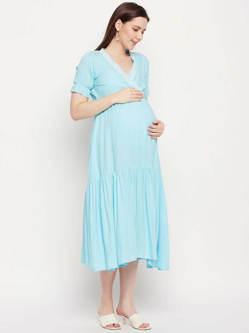 Nabia Women Sky Colour Solid Pre and Post Pregnancy / Maternity Dress