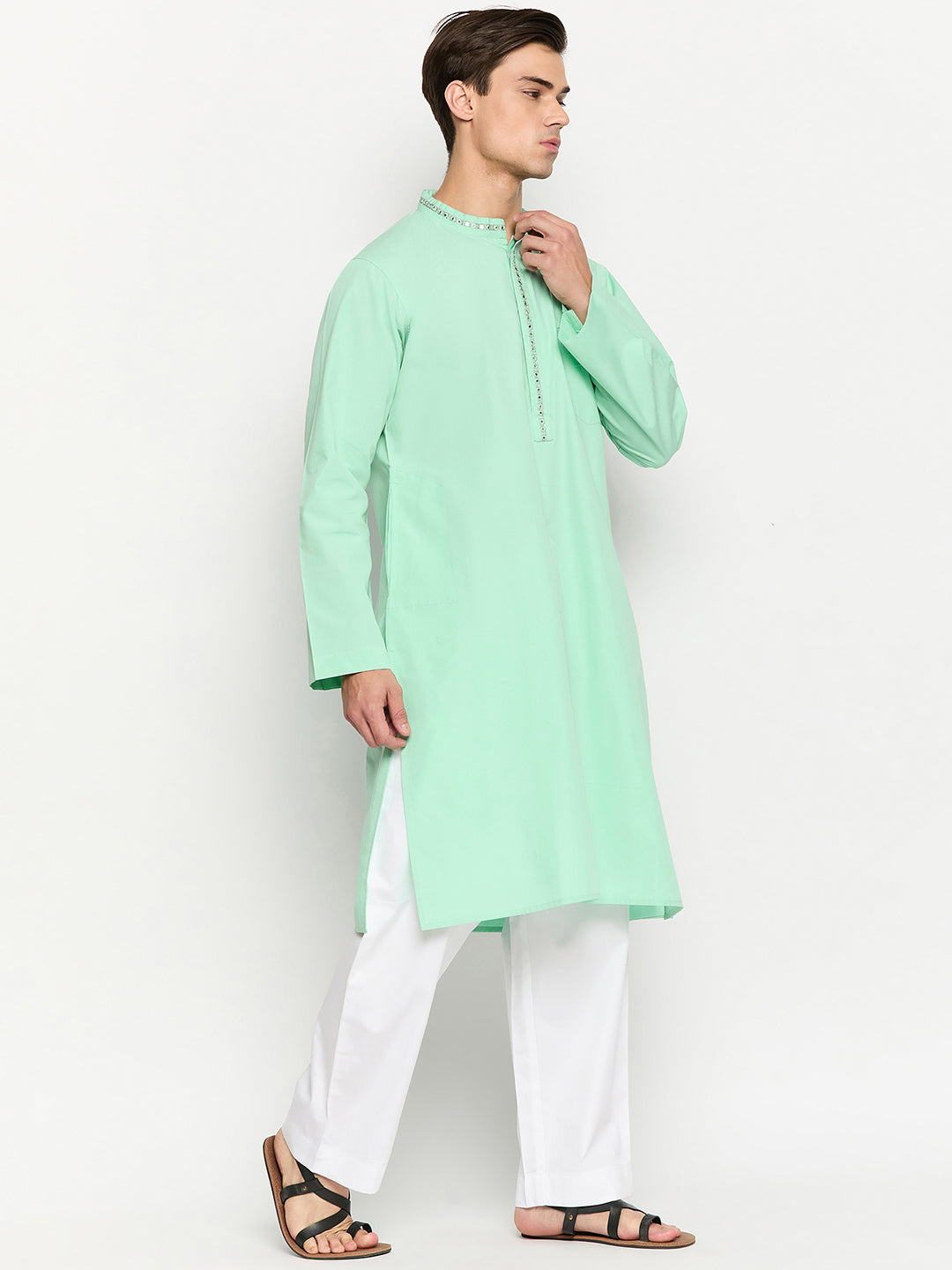 Green Embroidery Men's Kurta Pajama Set