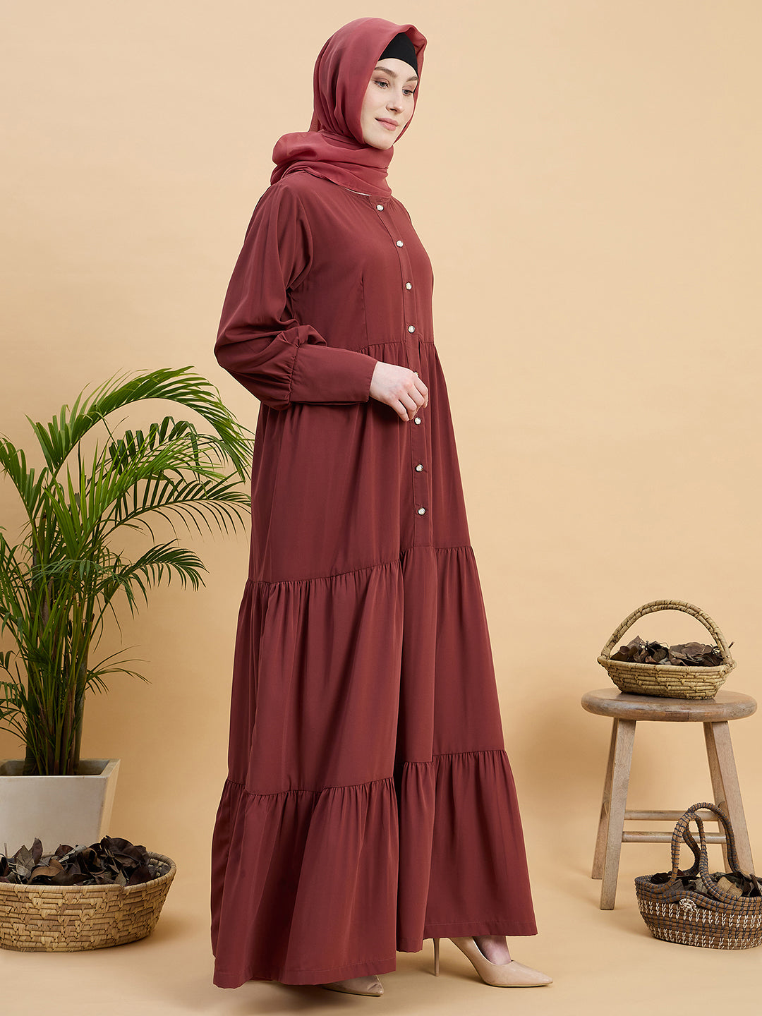 Women’s Solid Rust Abaya Burqa with Matching Hijab