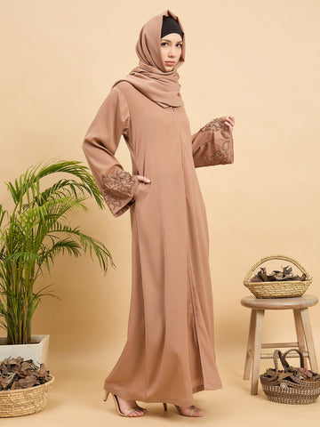 Modest Handworked Luxury Beige Abaya Burqa with Matching Hijab