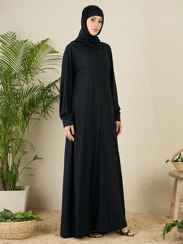 Nabia Black Zip Abaya for women with black scarf