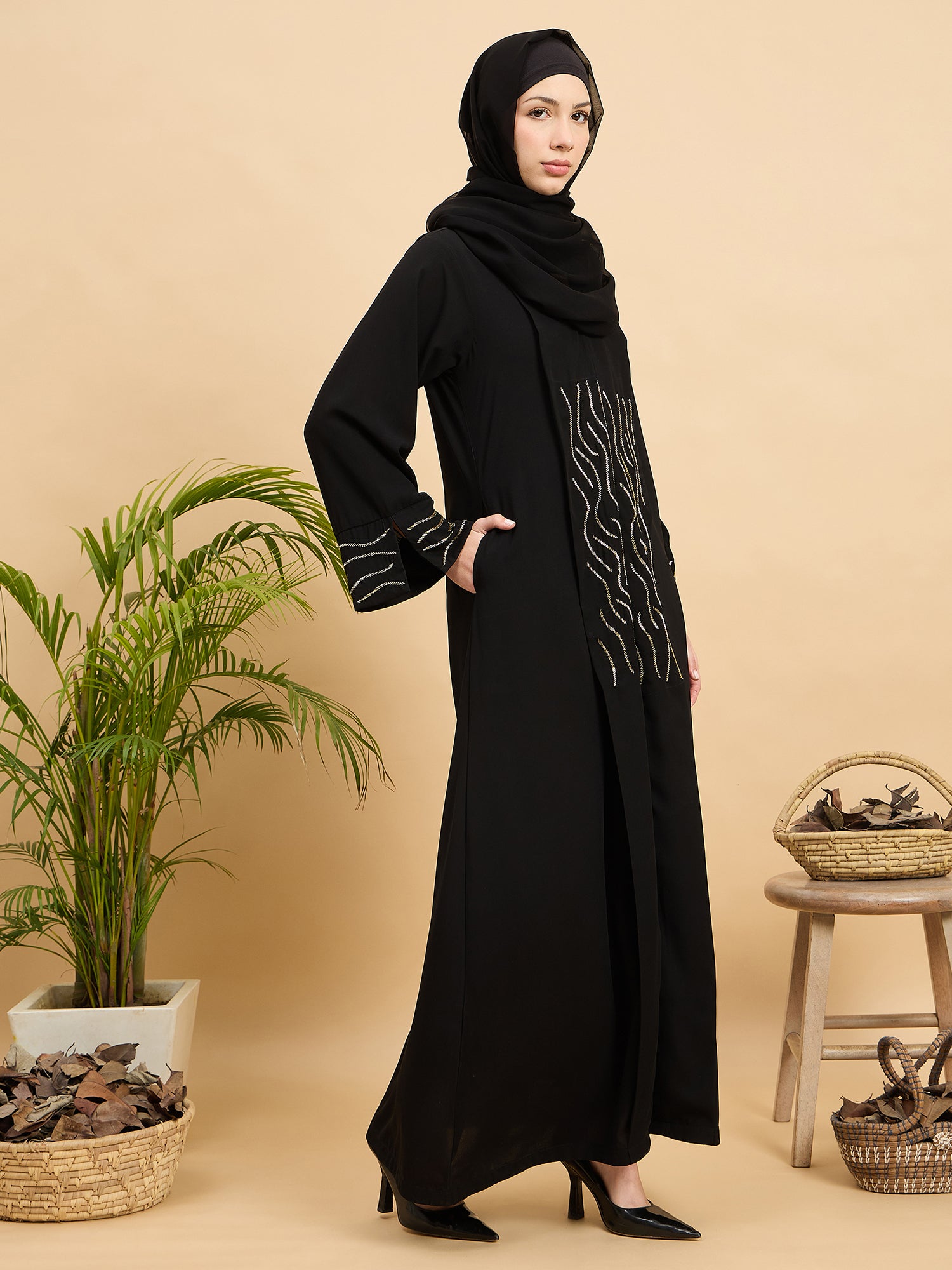 Handworked Luxury Modest Abaya Burqa for Women with Georgette Hijab