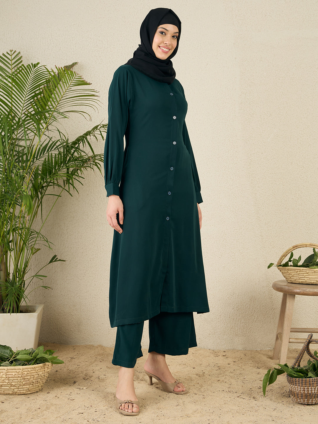 Nabia Green Solid Co-ord Set for Women