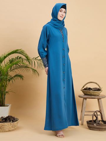 Solid Sky Blue Abaya Burqa with Matching Hijab