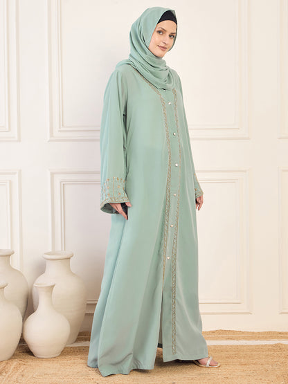 Nabia Handwork Luxury Front Open Abaya with Matching Hijab