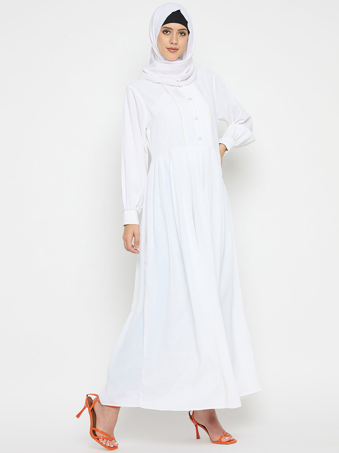 White Embroidery Abaya Burqa with Black Hijab