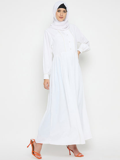 White Embroidery Abaya Burqa with Black Hijab