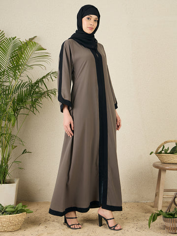 Nabia Grey  Aline Abaya with Black Georgette Hijab