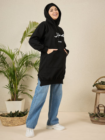 Modest Sabr Black Fleece Winter Hoodie for Women