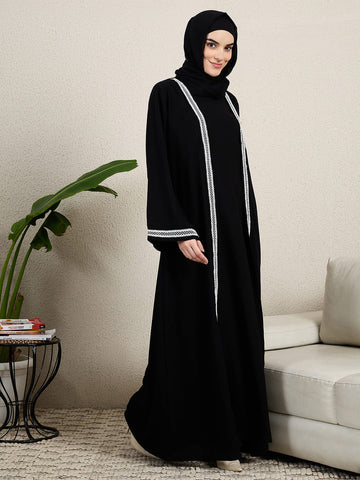 2 Piece Black Shrug Set Abaya with Black Hijab