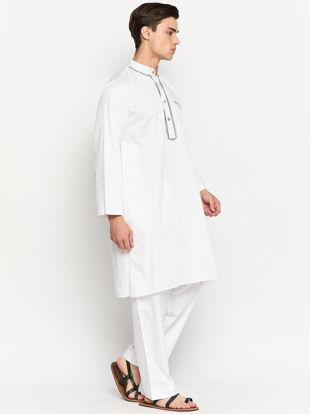 White Embroidery Mens Kurta Pajama Set