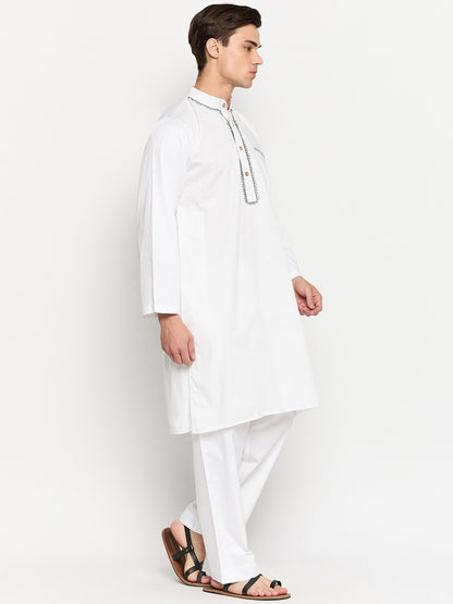 White Embroidery Mens Kurta Pajama Set