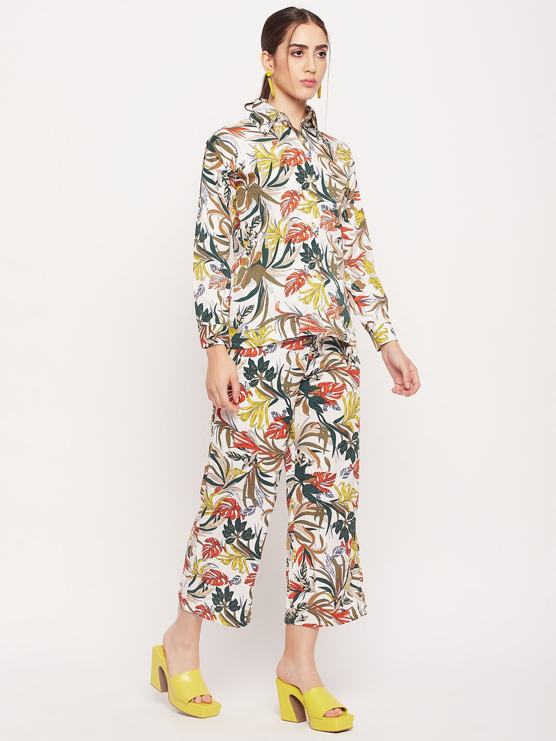 Nabia Clearance: Women White & Yellow Printed Co-Ord Set