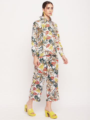 Nabia Clearance: Women White & Yellow Printed Co-Ord Set