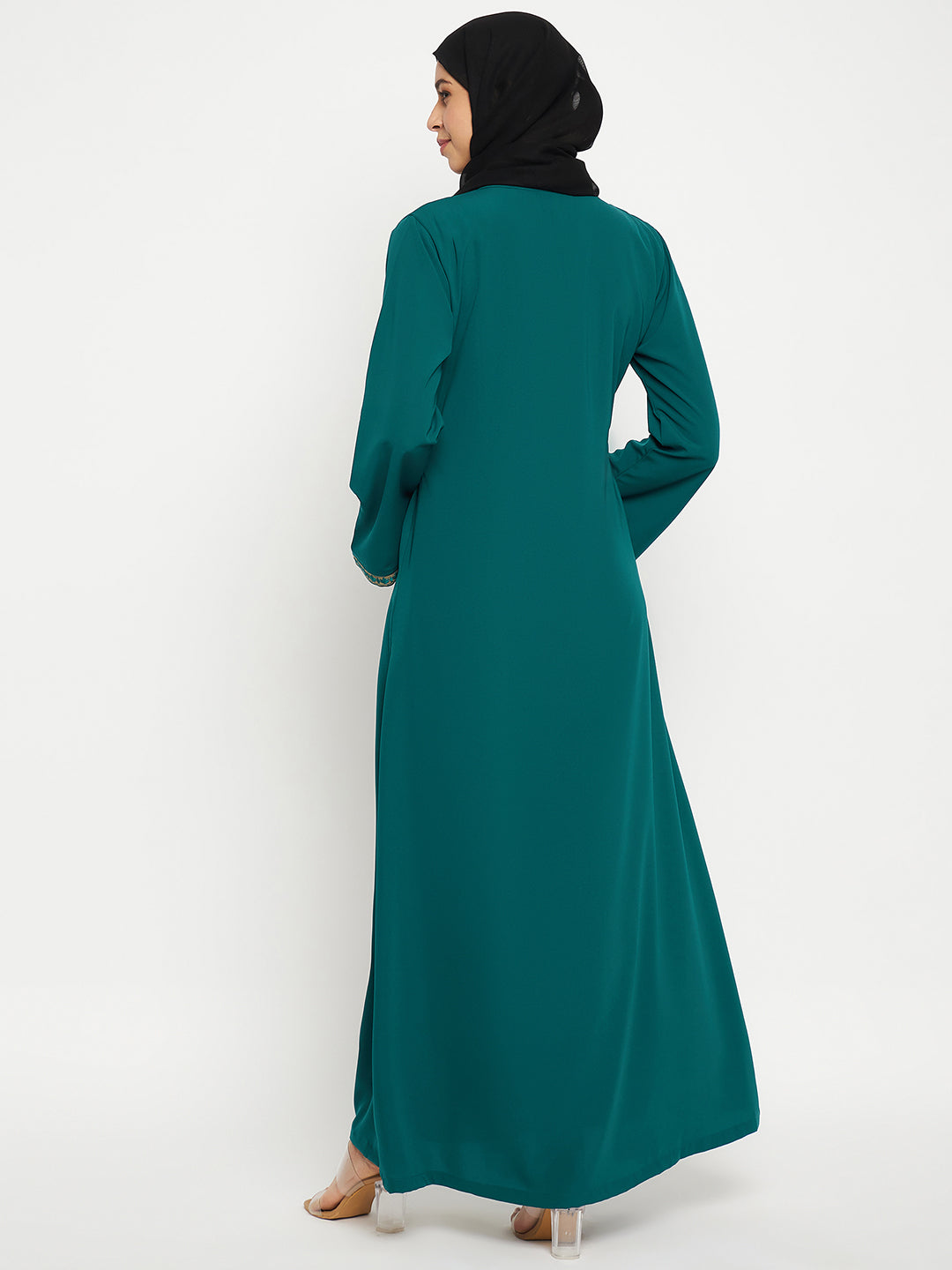 Nabia Embroidery Green Abaya with Black Scarf