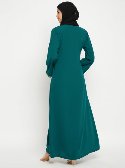 Nabia Embroidery Green Abaya with Black Scarf