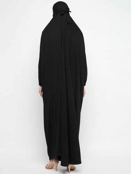 Nabia Black Free Size Adjustable Nosepiece Cotton Fabric Jilbab Abaya for Girls and Women