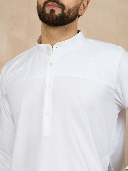 Nabia White Cotton Kurta and Pajama Set for Men