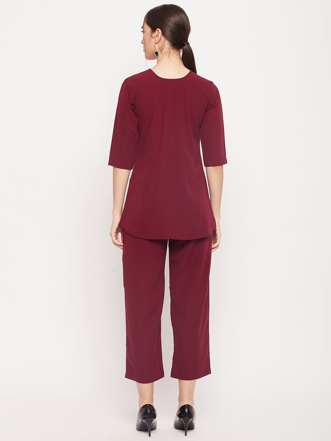 Nabia Women Maroon Solid Co-Ord Set