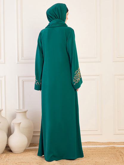Nabia Green Handwork Luxury Abaya with Matching Hijab