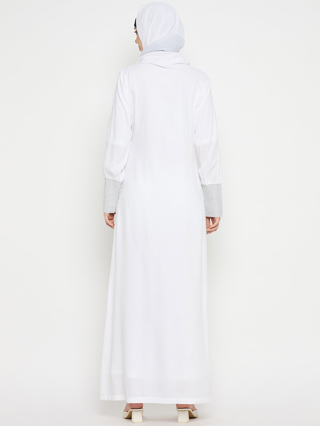 White Rayon Front Open Abaya Burqa with Black Hijab