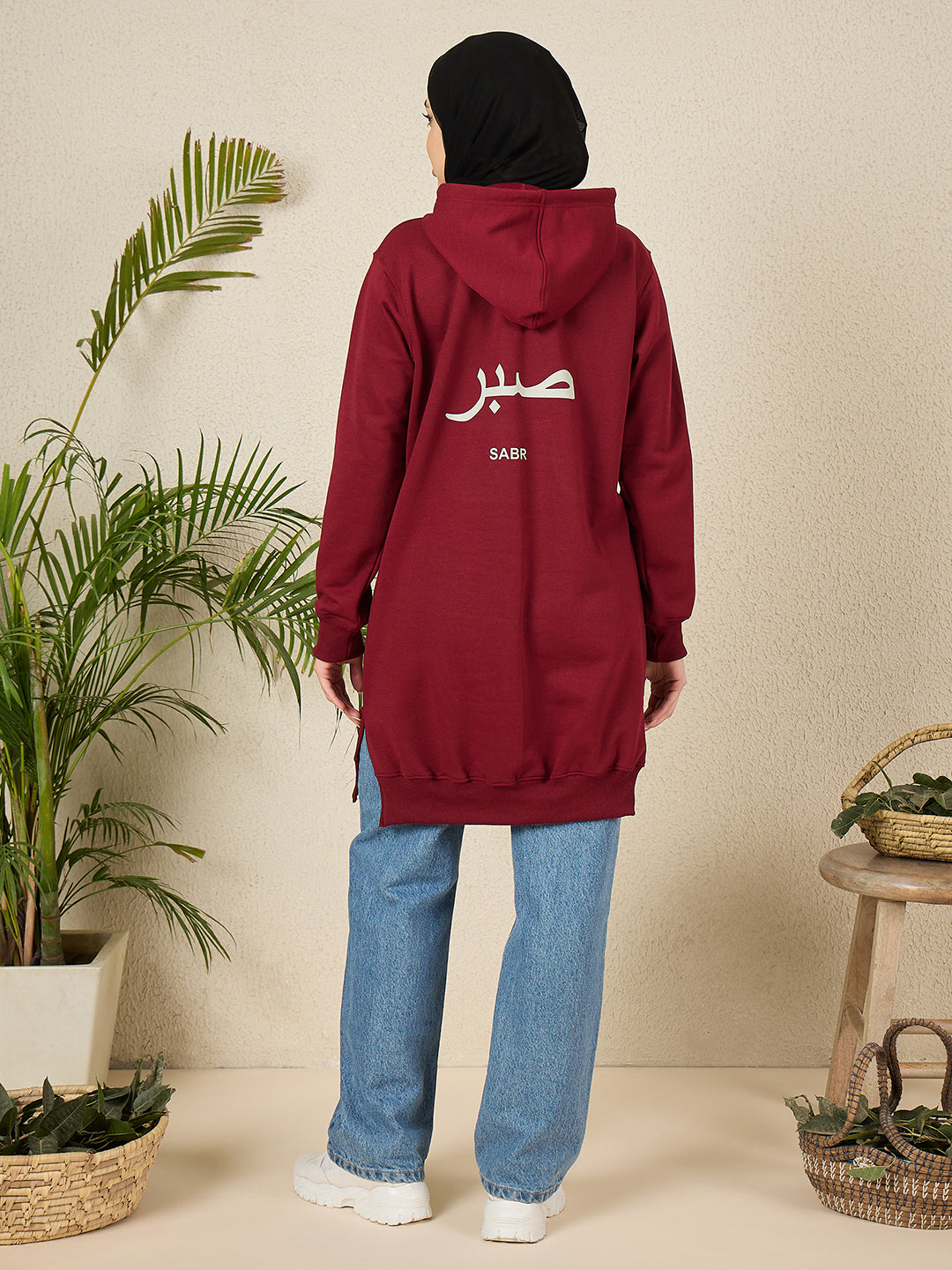Sabr Modest Maroon Fleece Winter Hoodie for Women