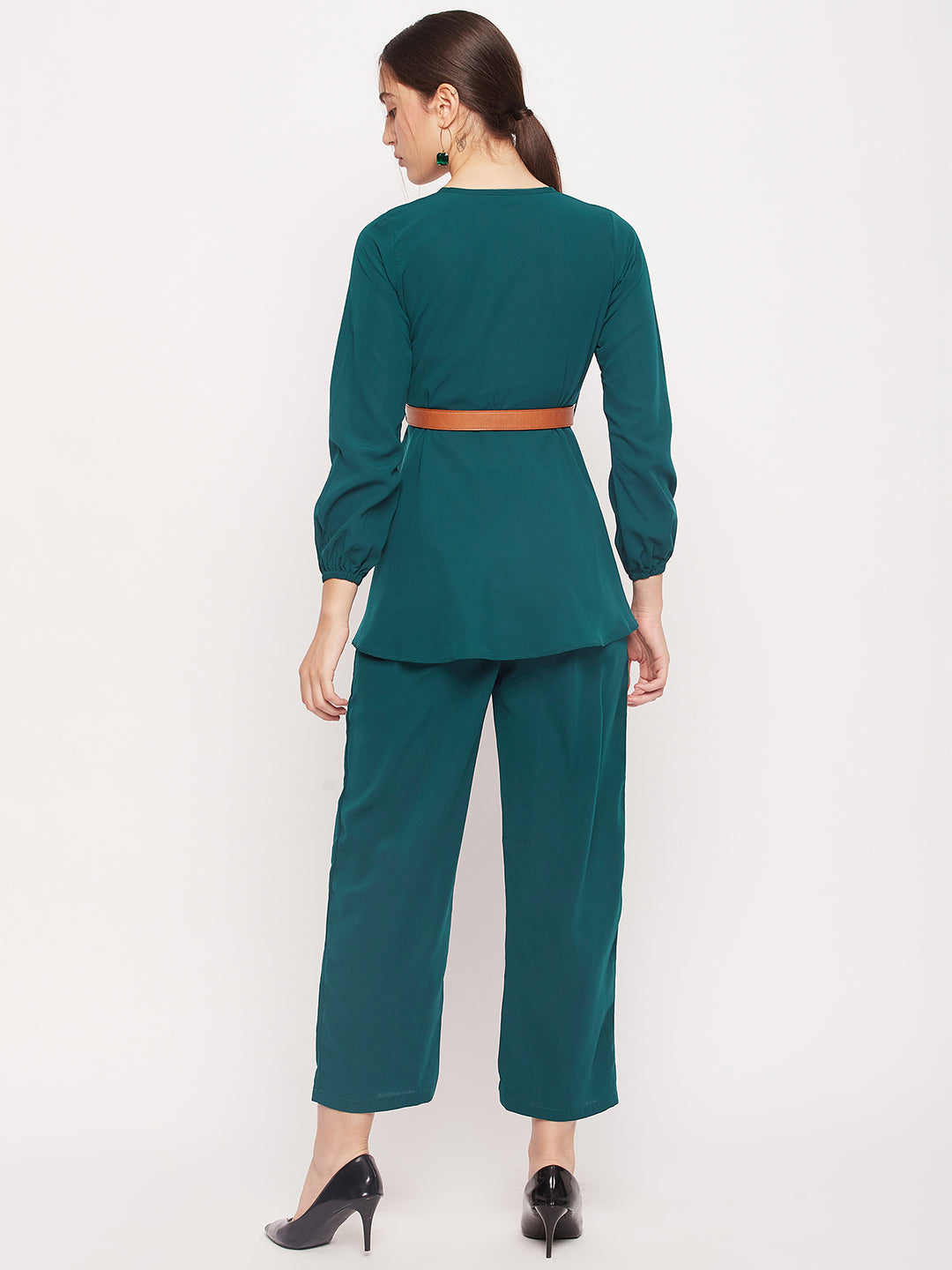 Nabia Women Bottle Green Solid Co-Ord Set