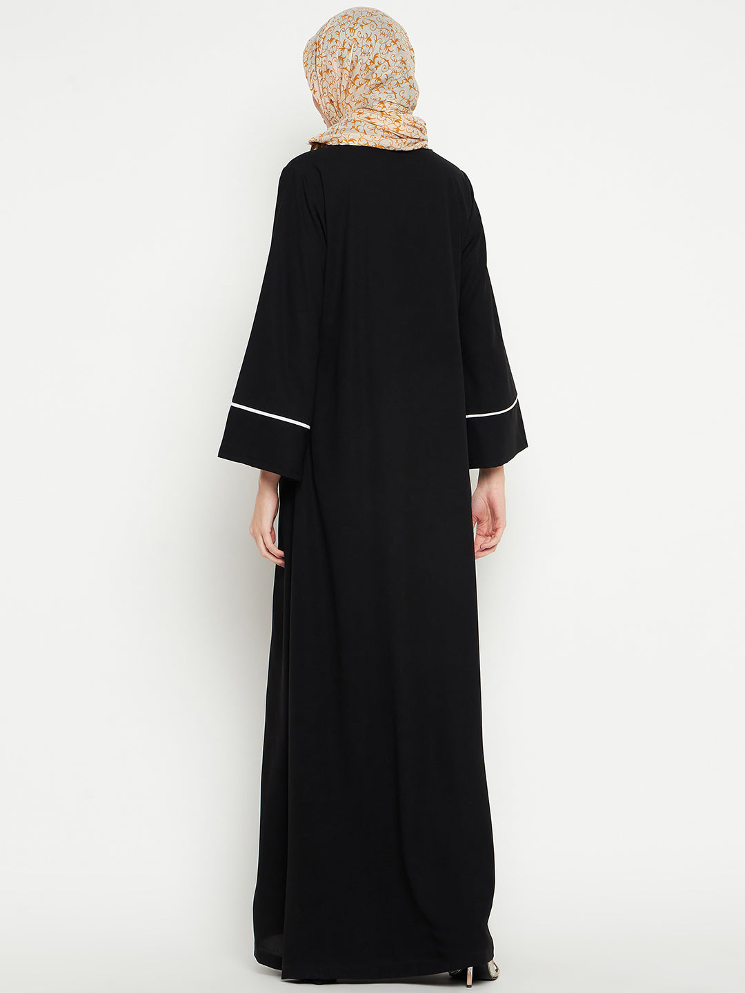 Nabia Women Black Solid Side Open Aline Abaya Burqa For Women Georgette Scarf