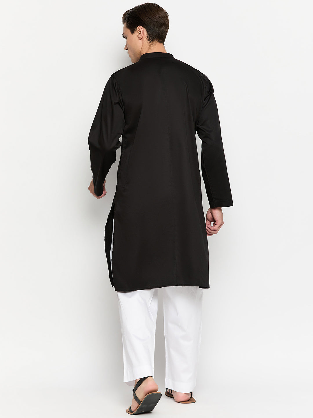 Black Men's Kurta Pajama Set with Embroidery Details
