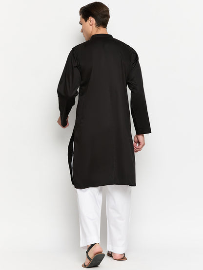 Black Men's Kurta Pajama Set with Embroidery Details