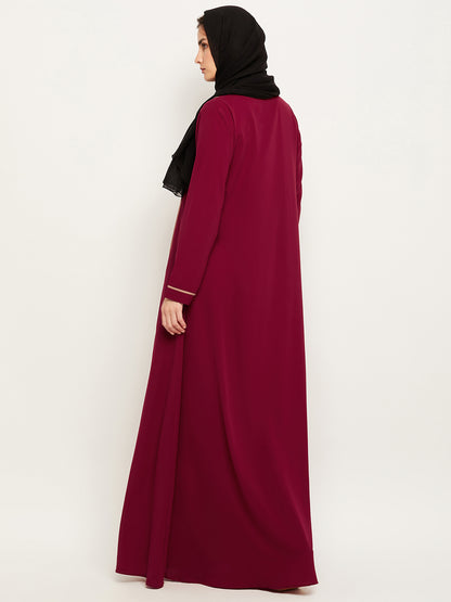 Nabia Women Solid Maroon and Beige Abaya Burqa with Georgette Scarf