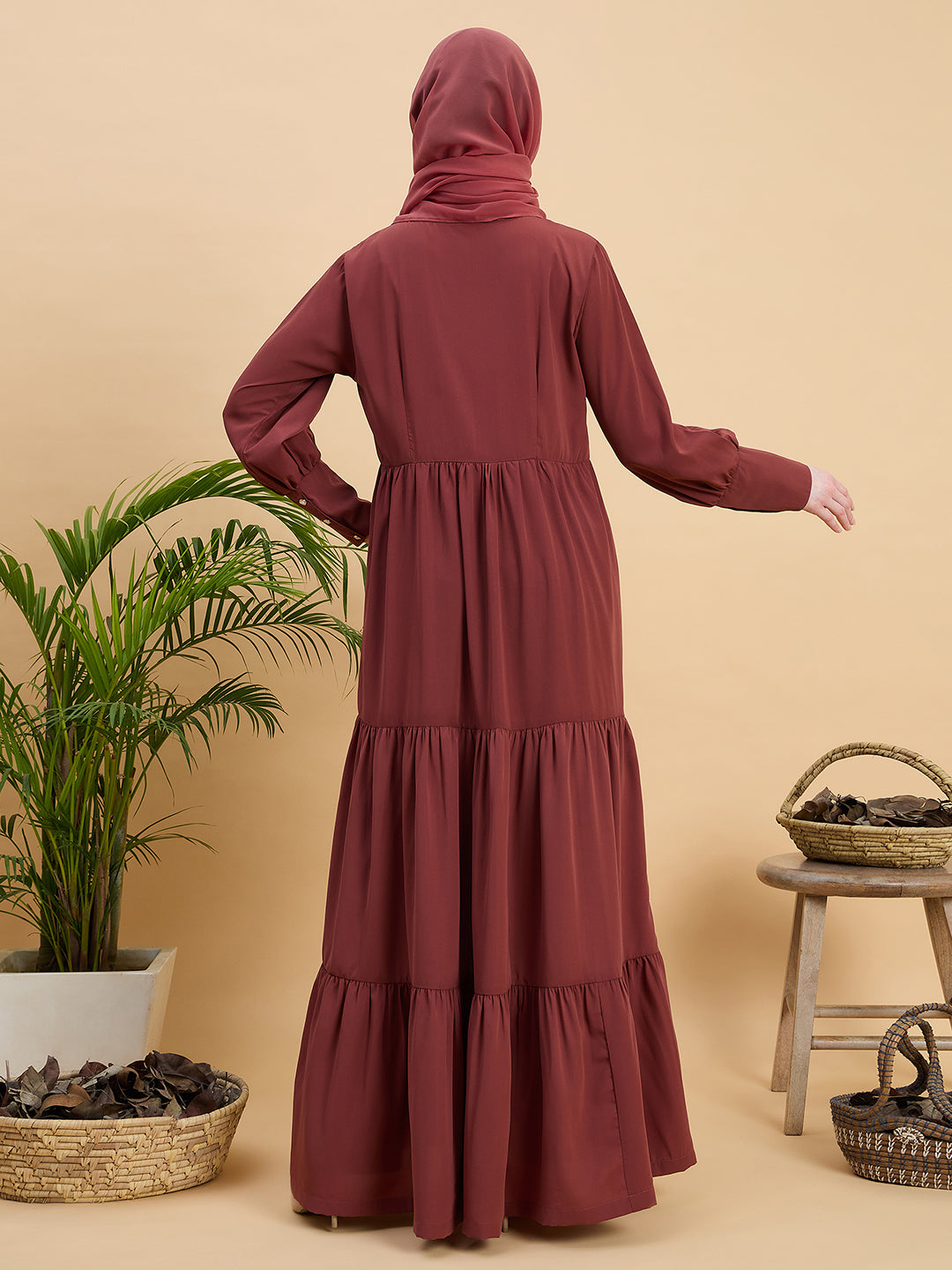 Women’s Solid Rust Abaya Burqa with Matching Hijab