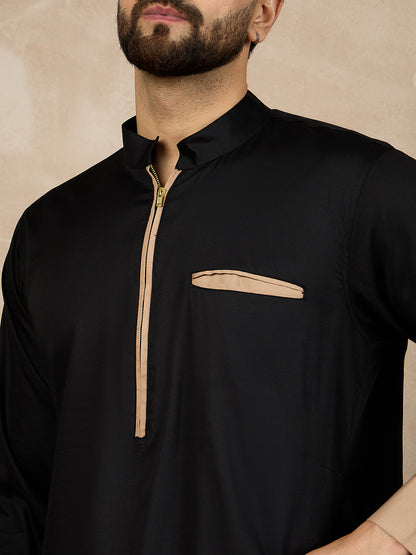 Nabia Black Solid Zip Closure Jubba/Thobe