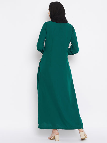 Bottle Green Embroidery Abaya with Georgette Scarf