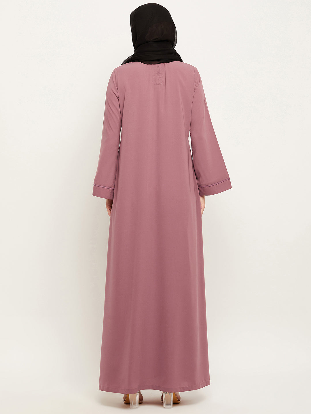 Nabia Women Solid Puse Pink Abaya Burqa With Georgette Scarf