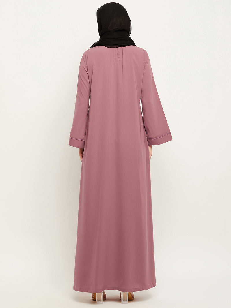 Nabia Women Solid Puse Pink Abaya Burqa With Georgette Scarf